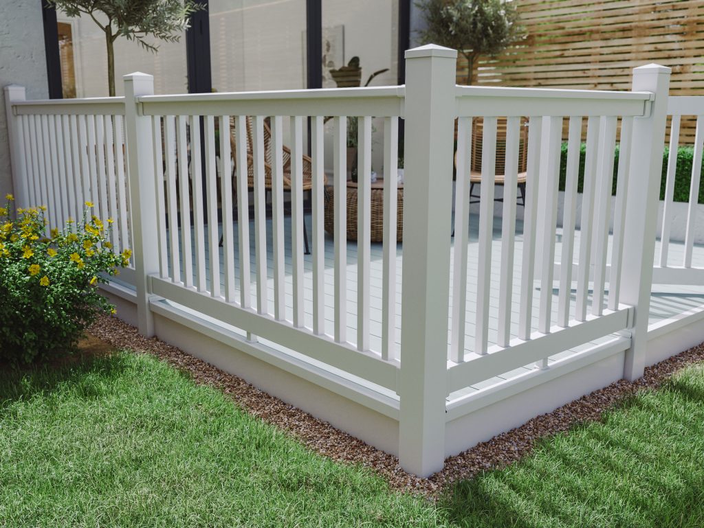 Upgrade your outdoor decking area with DekBoard's easy-to-install PVC balustrade and decking gate kit.